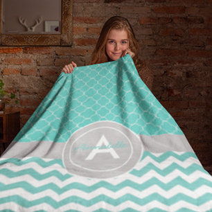 Cobertor De Velo Cerceta Chevron cinzento Quatrefoil
