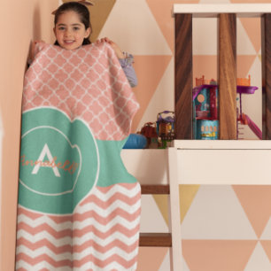 Cobertor De Velo Cerceta coral Chevron Quatrefoil