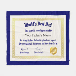 Cobertor De Velo Certificado de Melhor Pai do Mundo Engraçado Moder
