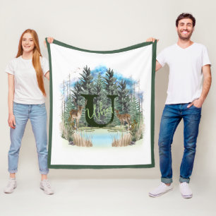 Cobertor De Velo Cervo em Aquarela Letra de Monograma Personalizado
