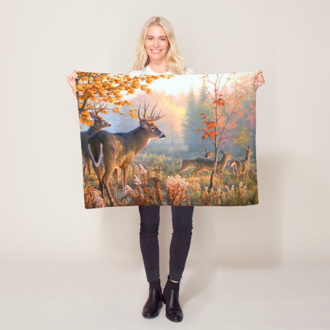 Cobertor De Velo Cervos de Outono Machos e Fêmeas no Prado Floresta (In Situ)