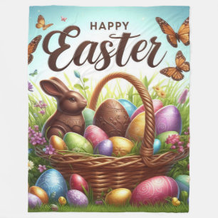 Cobertor De Velo Cesto de Felz pascoa colorida com ovos