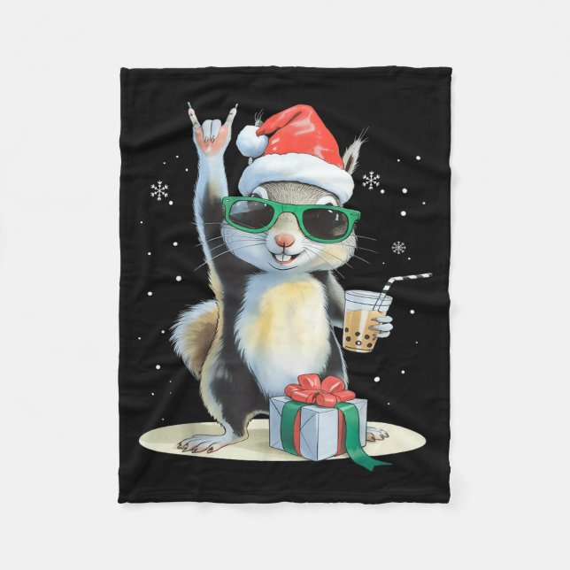 Cobertor De Velo Chá de Bolhas Esquilo Kawaii Natal Esquilo (Frente)