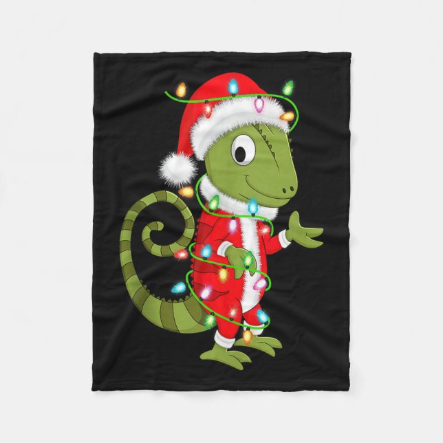 Cobertor De Velo Chameleon Christmas Lights Santa Costume Cute Anim (Frente)