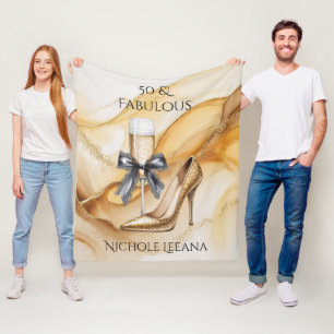 Cobertor De Velo Champagne Brilho Dourado 50 & Fabuloso Aniversário