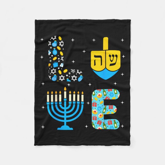 Cobertor De Velo Chanukah Menorah Dreidel Icons Hanukkah Love Celeb (Frente)