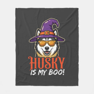 Cobertor De Velo Chapéu de Bruxa do Husky de Halloween é Meu Amor