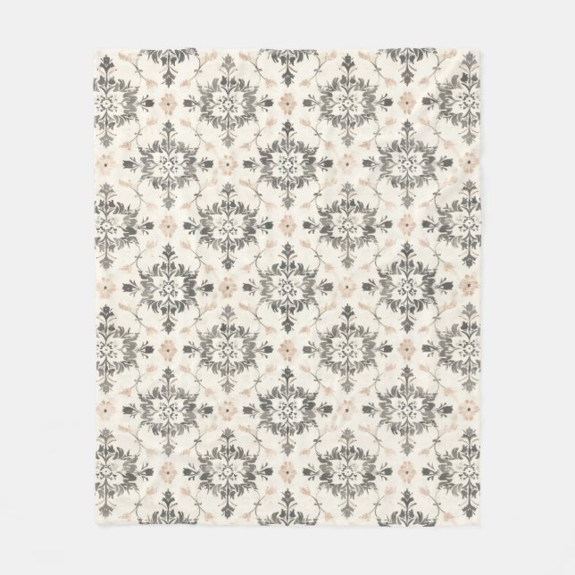 Cobertor De Velo Charcoal & Blush French Damask Fleece Blanket (Frente)