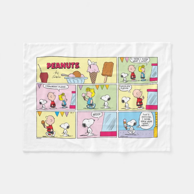 Cobertor De Velo Charlie Brown, Snoopy e Sally | Sorvete (Frente (Horizontal))