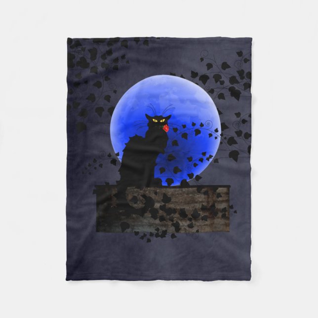 Cobertor De Velo Chat Noir com Rosa vermelha do Solteiro (Frente)