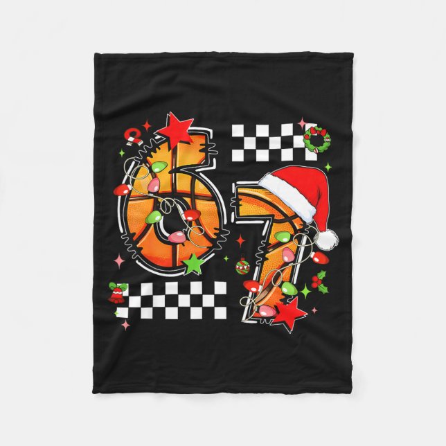 Cobertor De Velo Checkered 67 Basketball Santa Hat Christmas Six Se (Frente)