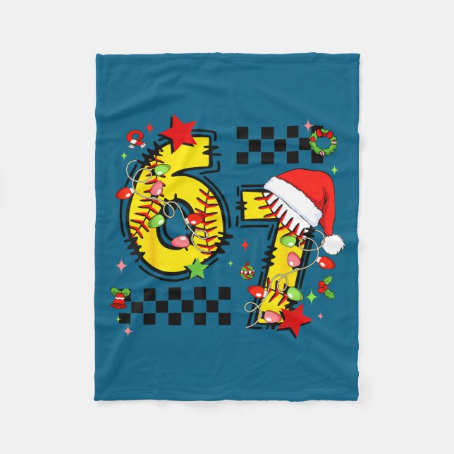 Cobertor De Velo Checkered 67 Softball Santa Hat Christmas Six Seve (Frente)