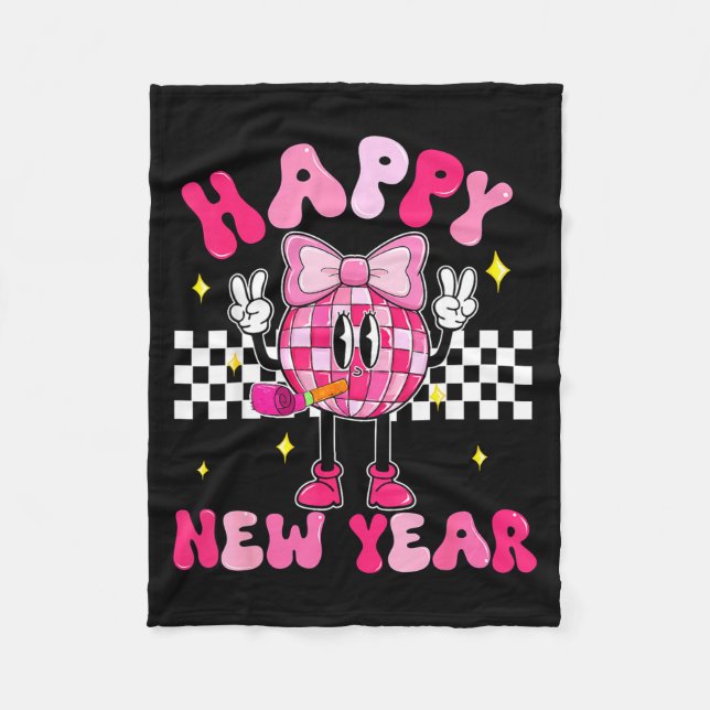 Cobertor De Velo Checkered Happy New Year 2026 Disco Ball New Year  (Frente)