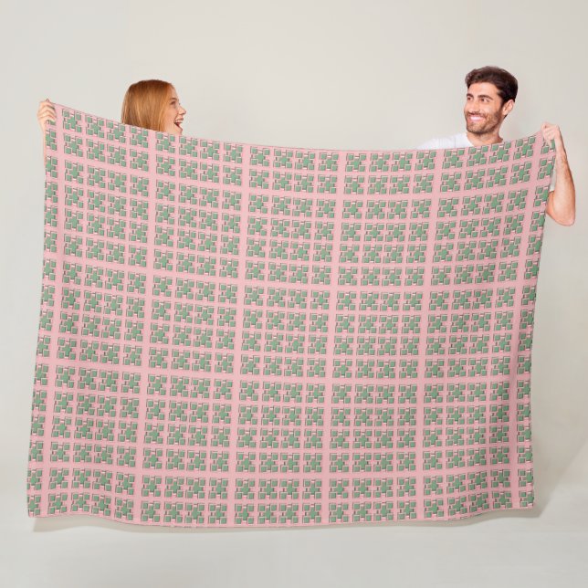 Cobertor De Velo Checkered Pink and Green Fleece Blanket (In Situ)