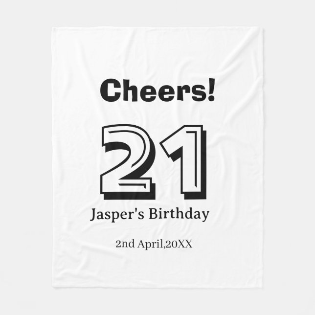 Cobertor De Velo Cheers 21 birthday bold letter name boy man gifts  (Frente)