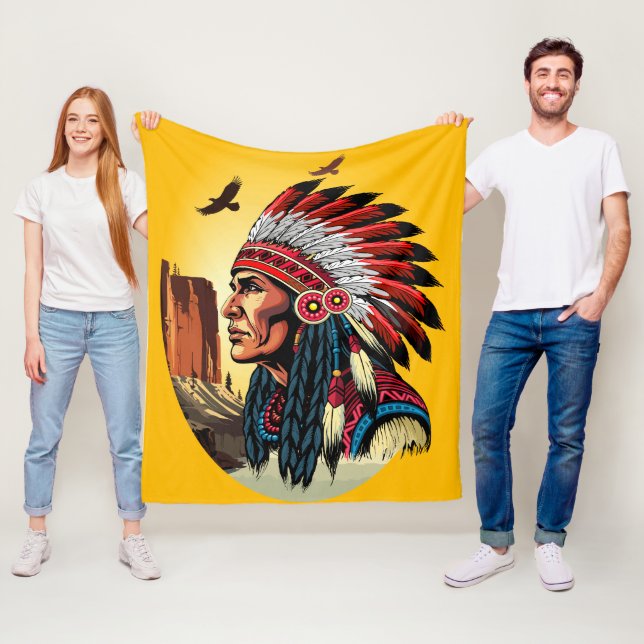 Cobertor De Velo Chefe Americano Nativo na paisagem selvagem Sunset (In Situ)