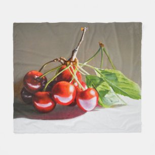 Cobertor De Velo Cherry Ainda Vida Realista com Folhas de Belas Art