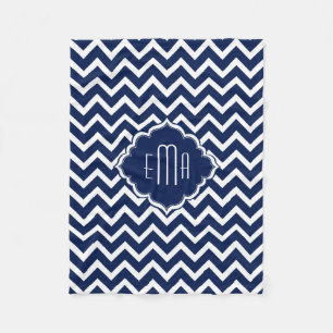 Cobertor De Velo Chevron Geométrico Zigzag Branco e Azul Monograma