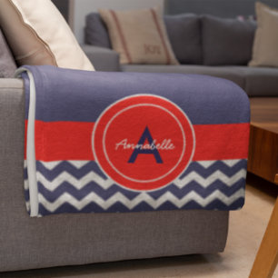Cobertor De Velo Chevron vermelho azul escuro