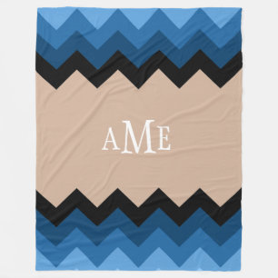 Cobertor De Velo Chevrons Azuis Monogramas Folha