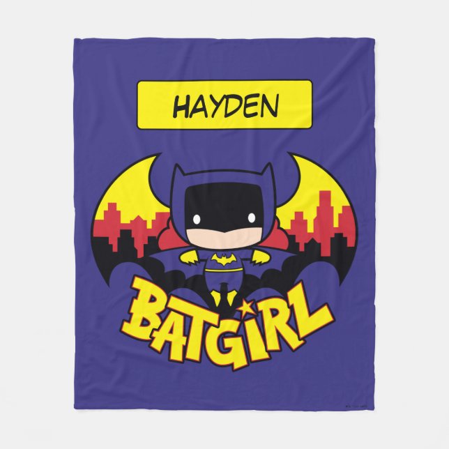 Cobertor De Velo Chibi Batgirl Com Skyline & Logo Gotham (Frente)