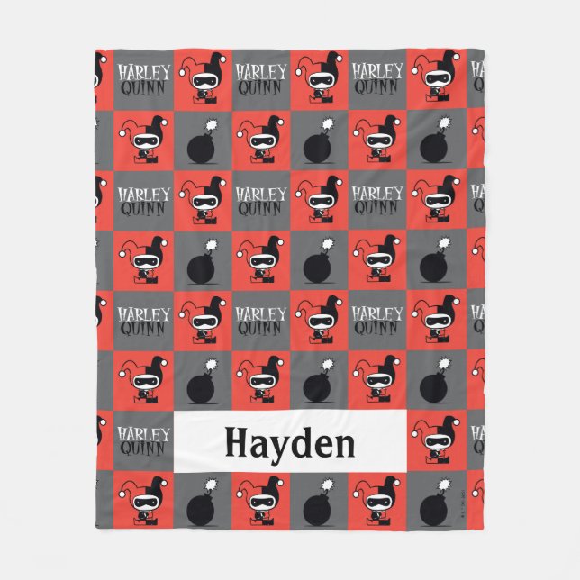 Cobertor De Velo Chibi Harley Quinn Checker Patterno (Frente)