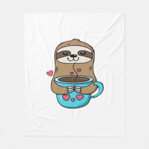 Cobertor De Velo Chibi Sloth Coffee Lover - Cute Kawaii Sloth Huggi