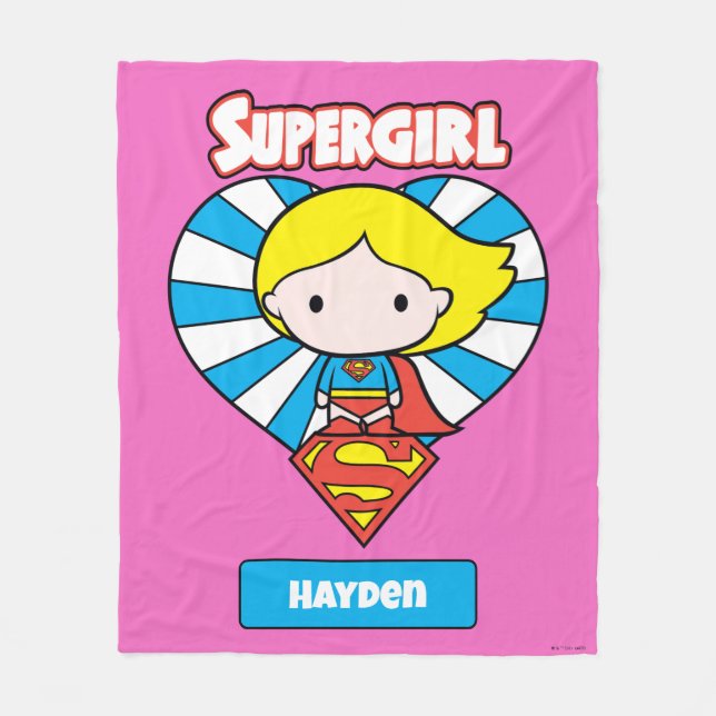 Cobertor De Velo Chibi Supergirl Starburst Heart and Logo (Frente)