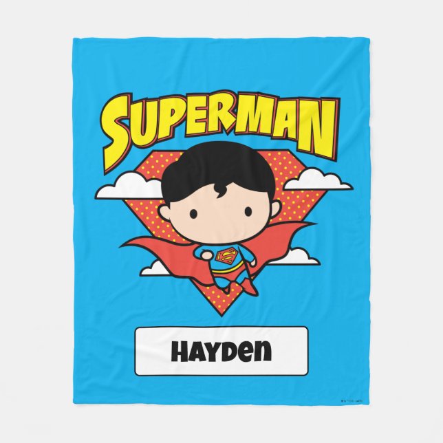 Cobertor De Velo Chibi Superman Bolinhas Shield e Nome (Frente)