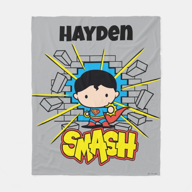 Cobertor De Velo Chibi Superman Smashing Through Brick Wall (Frente)