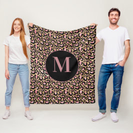 Cobertor De Velo Chic Fun Rosa Preto Dourado Monograma Cheetah/Leop