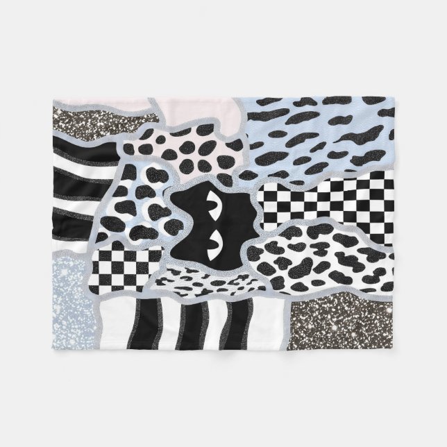 Cobertor De Velo Chic Patchwork Suspicious Black Cat Gingham & Chec (Frente (Horizontal))