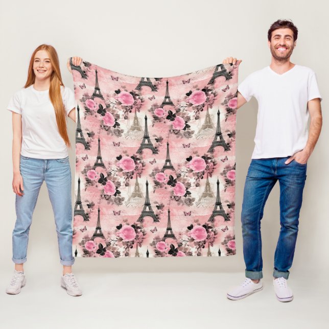 Cobertor De Velo Chic Pink Black & White Eiffel Tower Paris Francês (In Situ)