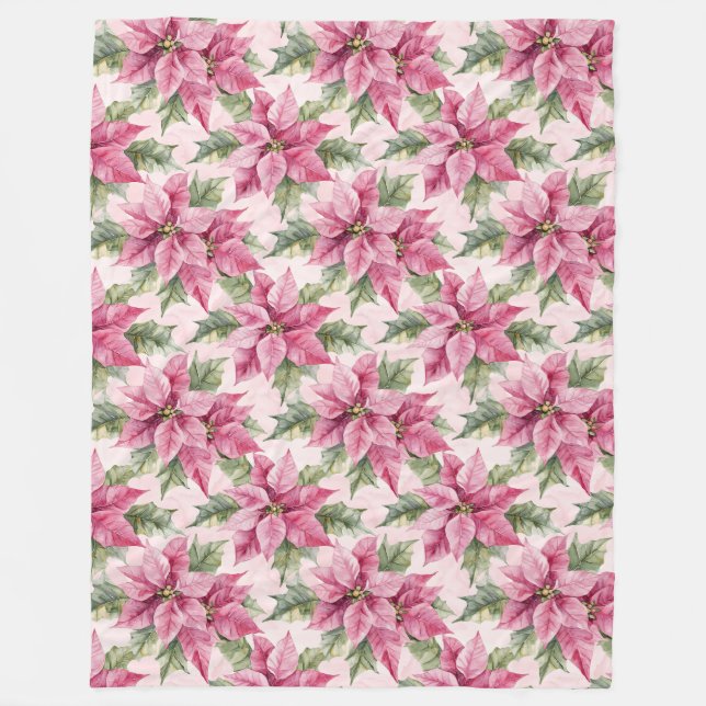 Cobertor De Velo Chic Pink Poinsettia Flowers Natal (Frente)