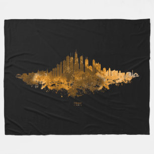Cobertor De Velo Chicago City Skyline Watercolor em laranja