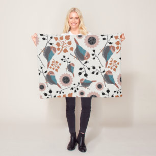 Cobertor De Velo Chickadee Bird E Berry Pattern Floral Design