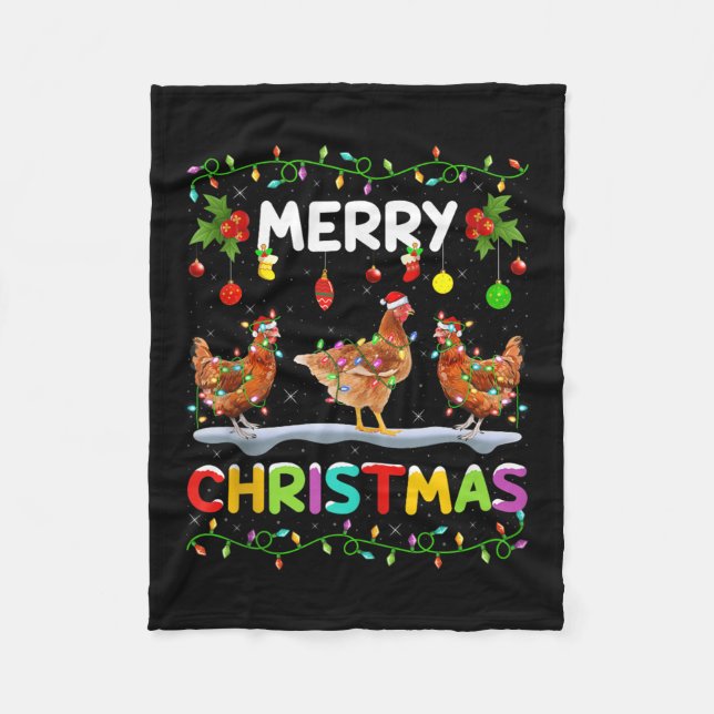 Cobertor De Velo Chicken Merry Christmas Lights Santa Hat Funny Chi (Frente)