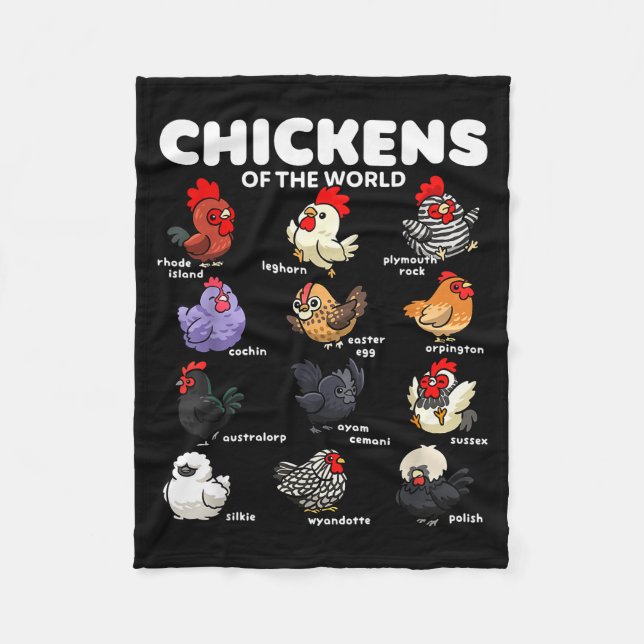 Cobertor De Velo Chickens Of The World Funny Cartoon Chicken Breeds (Frente)