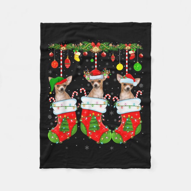 Cobertor De Velo Chihuahua Dog In Christmas Socks Funny Pet Dog Lov (Frente)