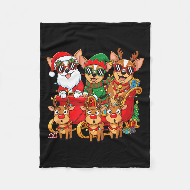 Cobertor De Velo Chihuahua Dog Santa Reindeer Elf Christmas Womens  (Frente)