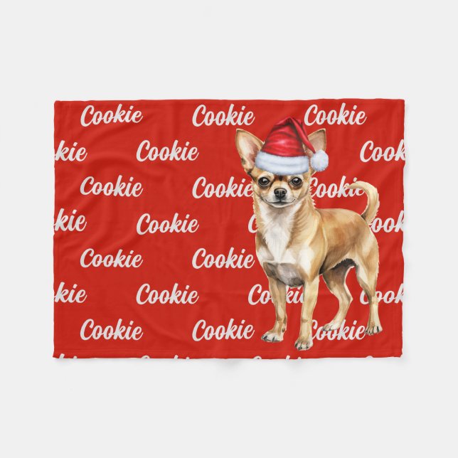 Cobertor De Velo Chihuahua Papai noel Cachorro com Nome Personaliza (Frente (Horizontal))