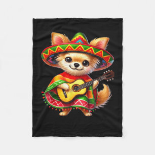 Cobertor De Velo Chihuahua Sombrero Guitarra Cinco De Mayo Mexicano