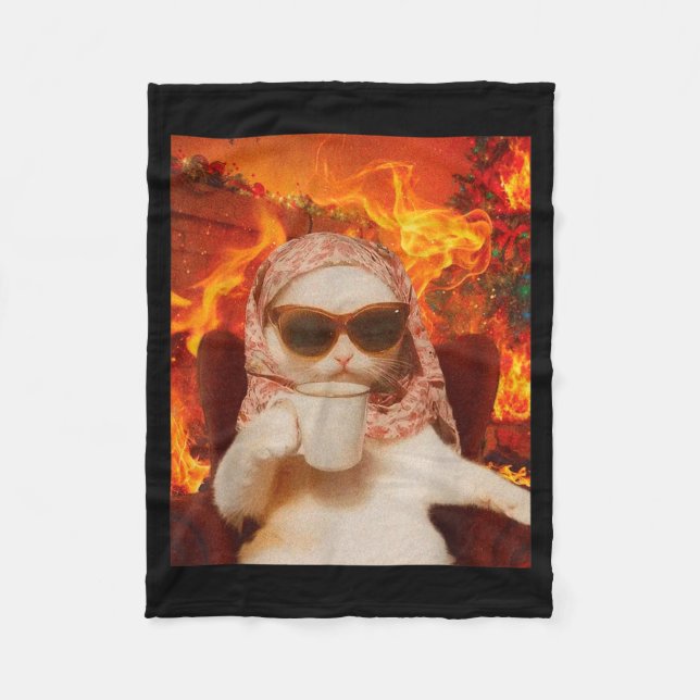 Cobertor De Velo Chill Cat And Coffe Xmas Funny Cat Meme Y2k Joke  (Frente)