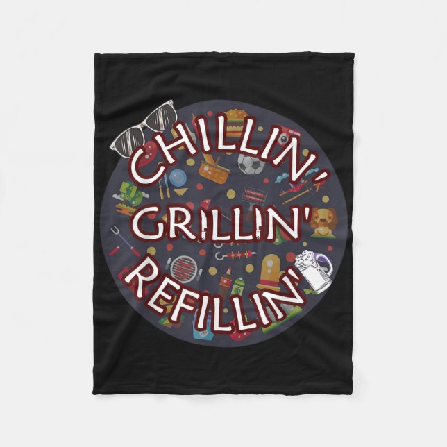 Cobertor De Velo Chillin Grillin Refillin Crazy Funny Beer Churrasc (Frente)