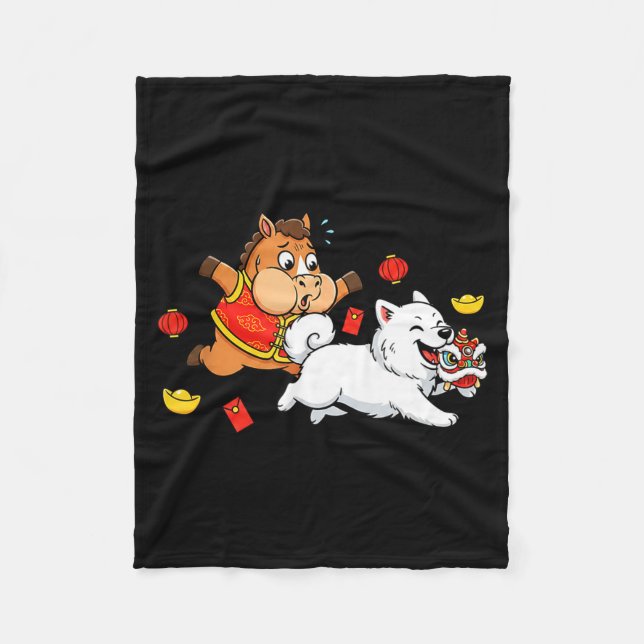 Cobertor De Velo Chinese Horse Samoyed Funny Kids Mens Womens Happy (Frente)