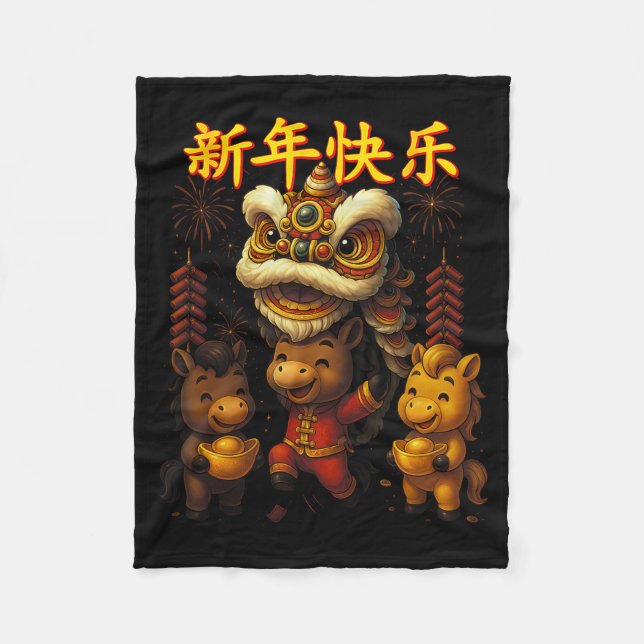 Cobertor De Velo Chinese New Year Lion Dance Cute  (Frente)