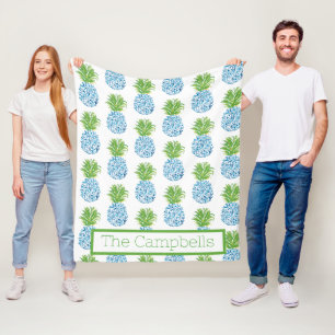 Cobertor De Velo Chinoiserie Abacaxi Azul Branco Personalizado