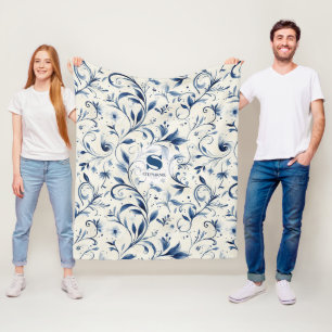 Cobertor De Velo Chinoiserie Azul de Aguarela Vinha & Floral