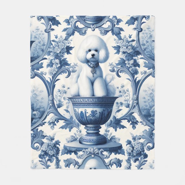 Cobertor De Velo Chinoiserie Blue Bichon Frise Flórida Blanket (Frente)