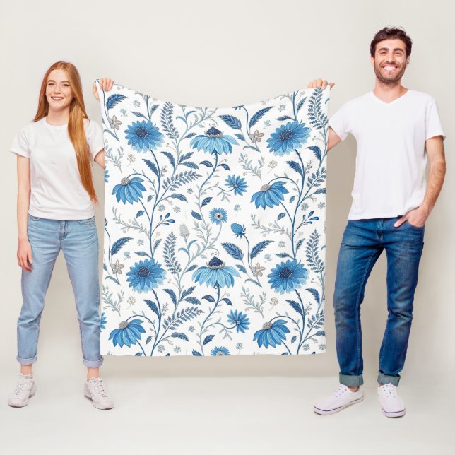 Cobertor De Velo Chinoiserie Blue Echinacea Pattern (In Situ)